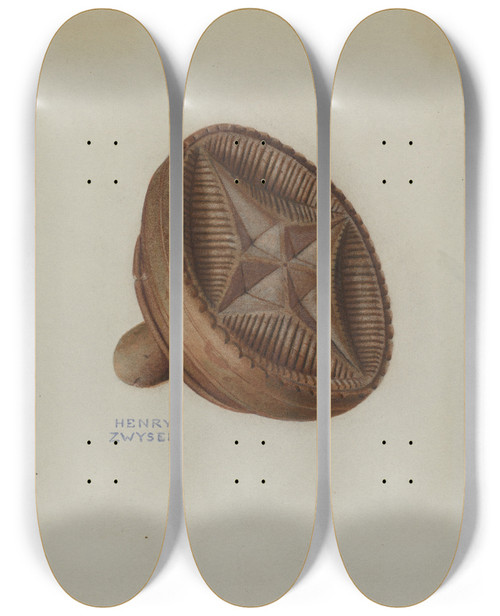 Triptych art skateboard deck of Henry Zwysen Pa German Butter Mold_1 by Henry Zwysen