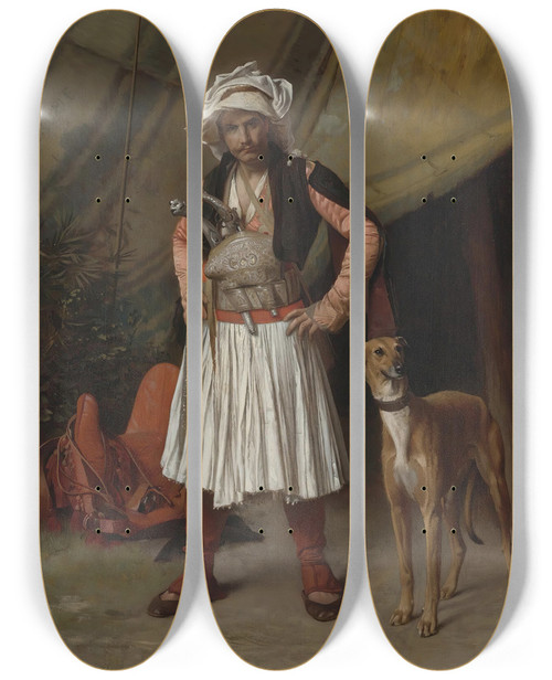 Triptych art skateboard deck of Jeanlon Grme A Bashibazouk And His Dog by Jean-Lon Grme (1824-1904)