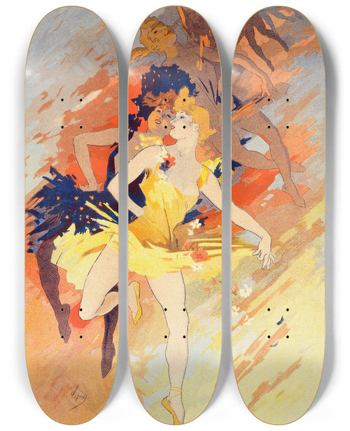 Triptych art skateboard deck of Jules Chret La Danse by Jules Cheret (1836-1932)