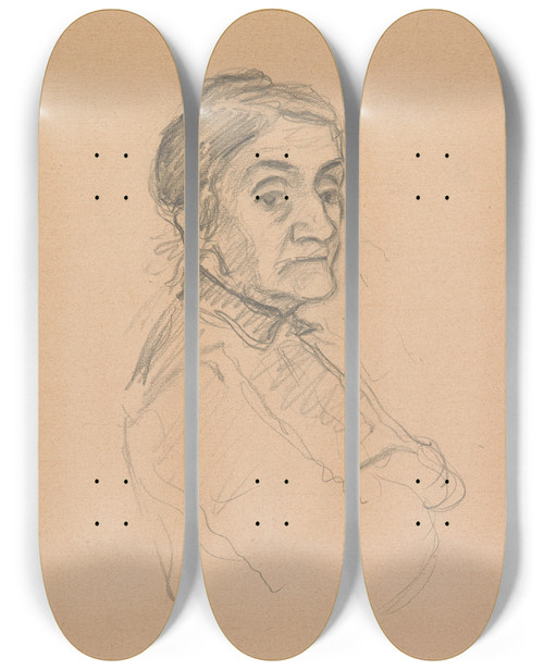 Triptych art skateboard deck of Ivan Ivanec Studium Portretowe Starej Kobiety by Ivan Ivanec (1893-1946)