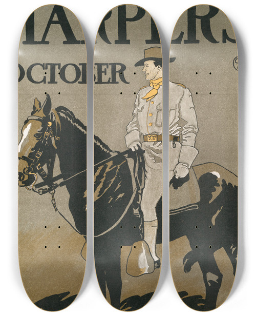 Triptych art skateboard deck of Edward Penfield Harpers October_5 by Edward Penfield (1866-1925)