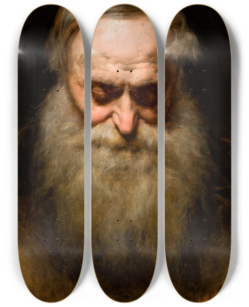 Triptych art skateboard deck of Jan Matejko Head Of An Old Man With A Grey Beard by Jan Matejko (1838-1893)