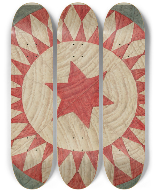 Triptych art skateboard deck of Manuel G Runyan Star Ring Quilt by Manuel G Runyan