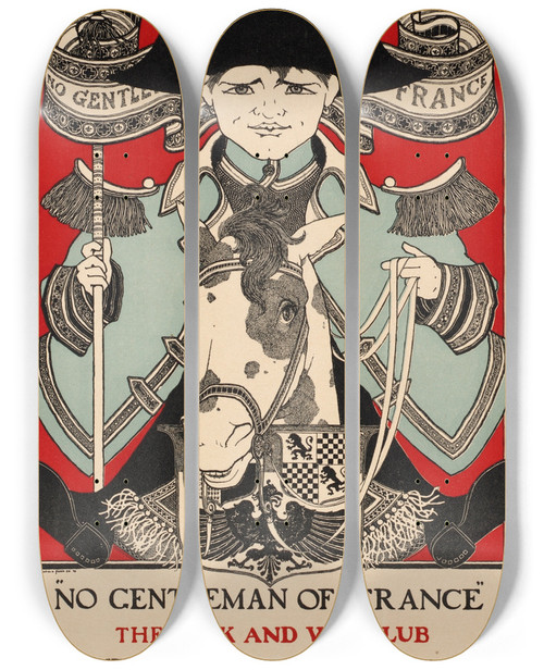 Triptych art skateboard deck of Maxfield Parrish No Gentleman Of France by Maxfield Parrish (1870-1966)