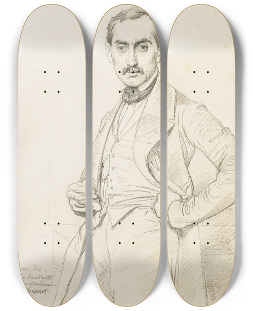 Triptych art skateboard deck of Jean Auguste Dominique Ingres Portrait Dalphonse Hennet De Goutel by Jean Auguste Dominique Ingres (1780-1867)
