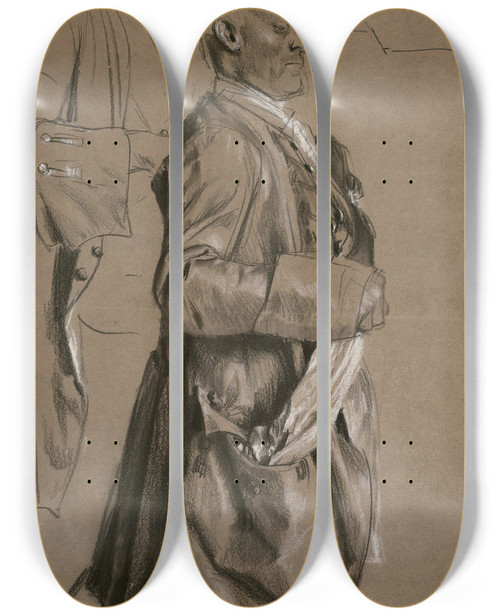 Triptych art skateboard deck of Adolph Von Menzel Studie Fr Fltenkonzert Friedrichs Ii In Sanssouci by Adolph Von Menzel (1815-1905)