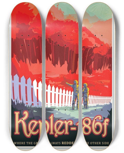Triptych art skateboard deck of Nasa Kepler186F by NASA (1958)