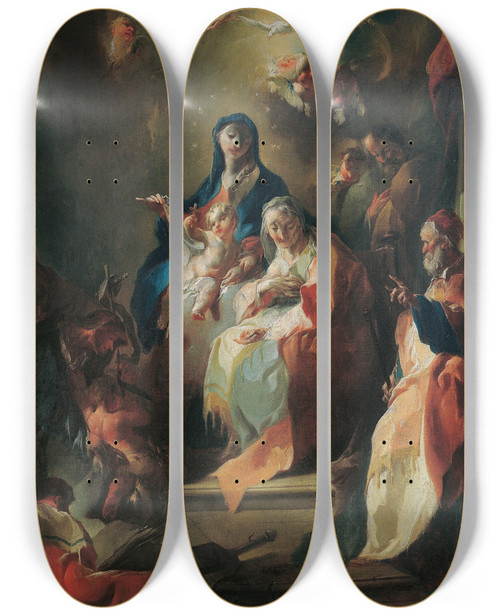 Triptych art skateboard deck of Franz Anton Maulbertsch The Holy Kinship by Franz Anton Maulbertsch (1724-1796)