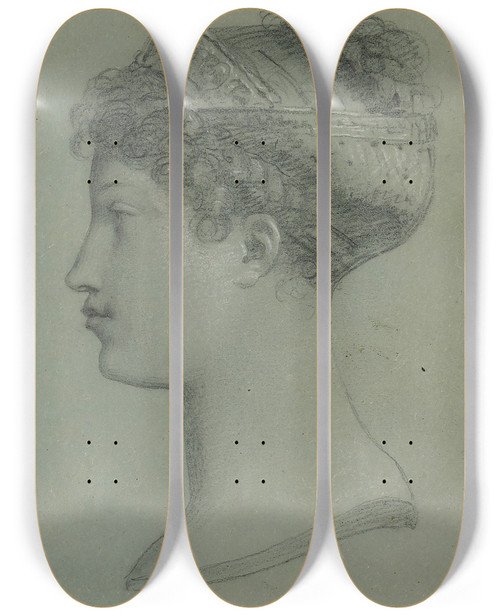 Triptych art skateboard deck of Pierrepaul Prudhon Profil De Marielouise by Pierre-Paul Prud'hon (1758-1823)