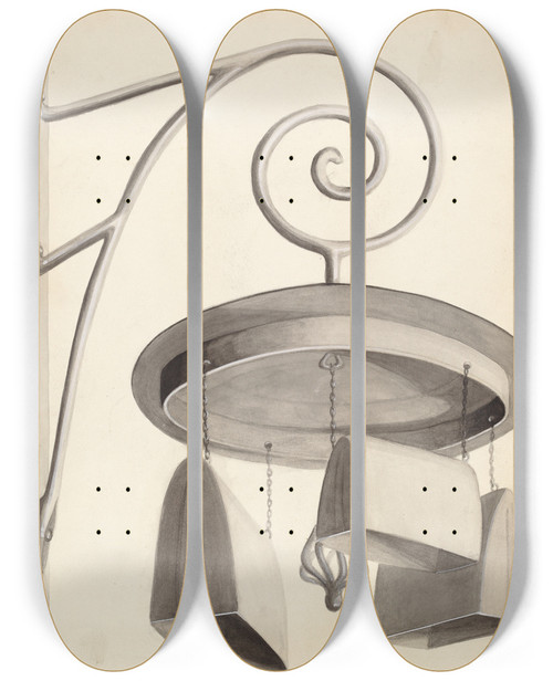 Triptych art skateboard deck of Edward L Loper Colonial Chimes by Edward L Loper (1916-2011)