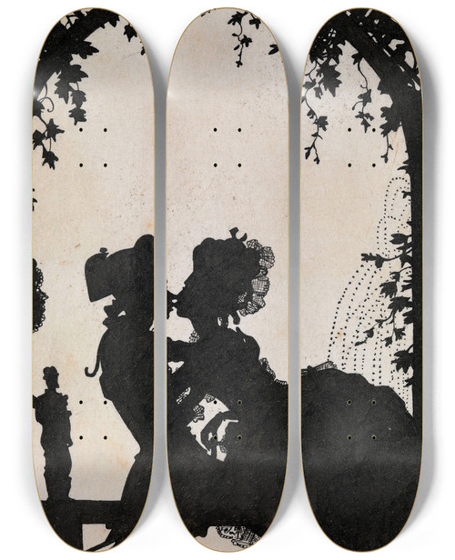 Triptych art skateboard deck of Konstantin Andreevich Somov Erotic Scene by Konstantin Andreevich Somov (1869-1939)