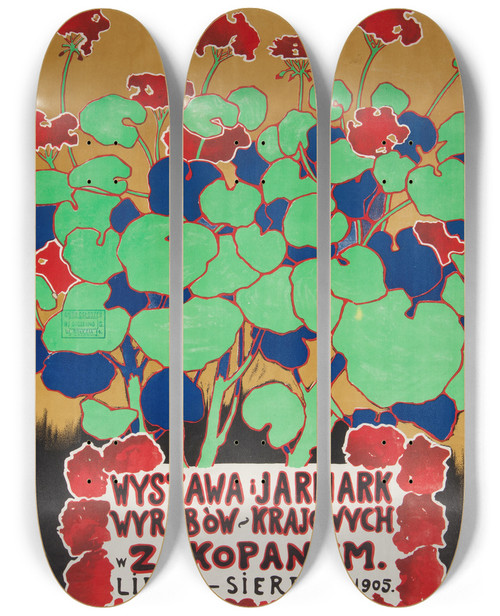 Triptych art skateboard deck of Kazimierz Brzozowski Wystawa I Jarmark Wyrobw Krajowych W Zakopanem by Kazimierz Brzozowski (1871-1945)