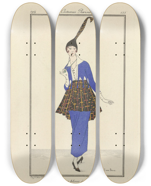 Triptych art skateboard deck of Jan Van Brock Robe De Serge Bleu_1 by Jan Van Brock (19-20-)