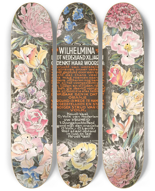 Triptych art skateboard deck of Carel Adolph Lion Cachet Affiche Ter Gelegenheid Van Het Veertigjarig Regeringsjubileum Van Koningin Wilhelmina Der Nederlanden by Carel Adolph Lion Cachet (1864-1945)
