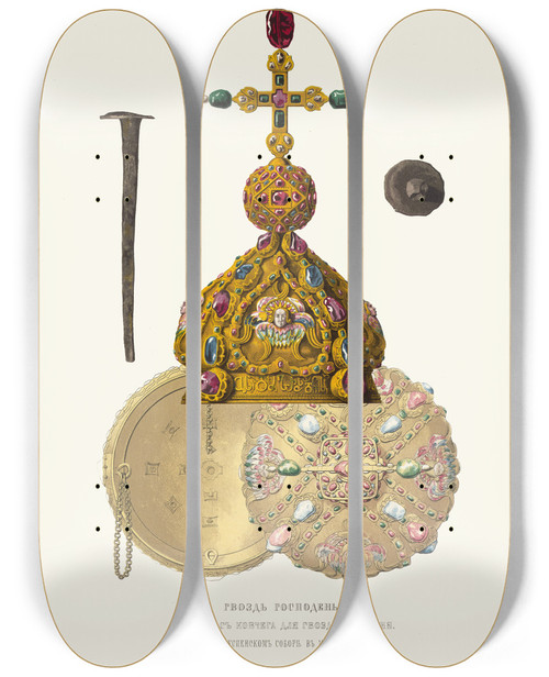 Triptych art skateboard deck of Fedor Grigoryevich Solntsev Gvozd Gospoden I Krysha S Kovchega Dlia Gvozdia Gospodnia by Fedor Grigoryevich Solntsev (1801-1892)