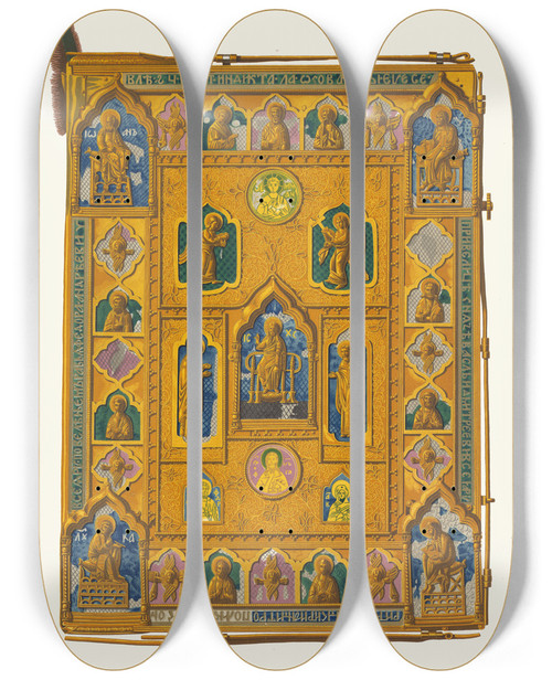 Triptych art skateboard deck of Fedor Grigoryevich Solntsev Naprestolnoe Evangenie Kontsa Xiv Veka Izobrazhenie 1 by Fedor Grigoryevich Solntsev (1801-1892)