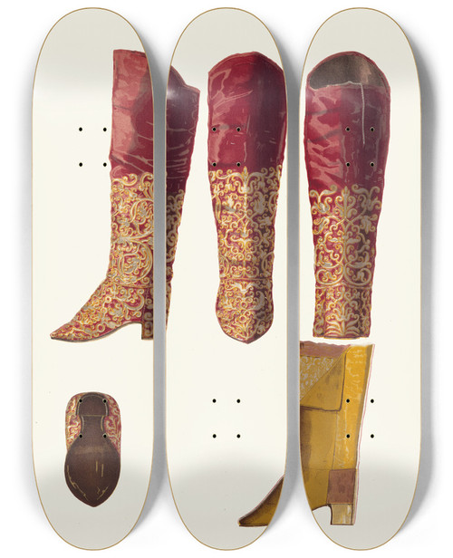 Triptych art skateboard deck of Fedor Grigoryevich Solntsev Sapogi Drevniaia Tsarskaia Obuv by Fedor Grigoryevich Solntsev (1801-1892)