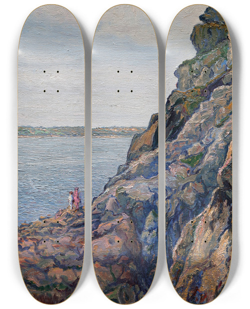 Triptych art skateboard deck of Gustave Cariot Tude De Rochers Perros Guirec by Gustave Cariot (1872-1950)