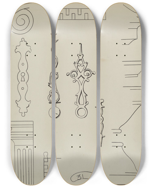 Triptych art skateboard deck of Ernest A Towers Jr Grandfathers Clock_4 by Ernest A Towers Jr (20-)