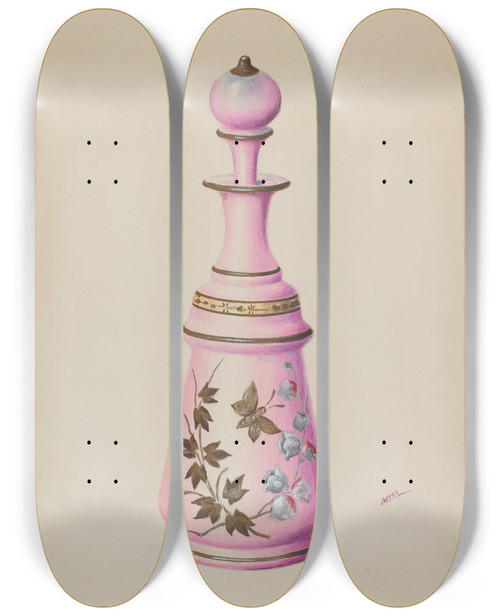 Triptych art skateboard deck of Charles Moss Toilet Bottle by Charles Moss