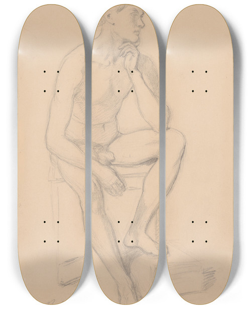 Triptych art skateboard deck of Jzef Simmler Nude Study Of Prince For The Painting The Upbringing Of Sigismund Augustus_1 by Jozef Simmler (1823-1868)