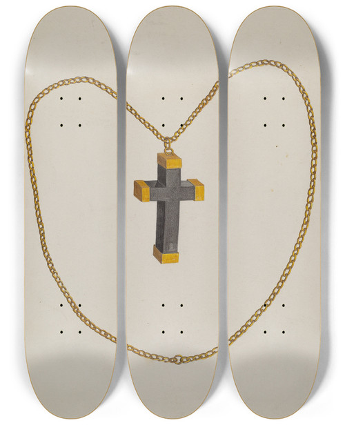 Triptych art skateboard deck of Tulita Westfall Cross And Chain by Tulita Westfall