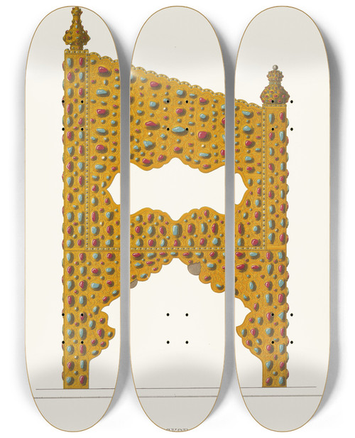 Triptych art skateboard deck of Fedor Grigoryevich Solntsev Mesto Tsarskoe Zolotoe Izobrazhenie 2 by Fedor Grigoryevich Solntsev (1801-1892)