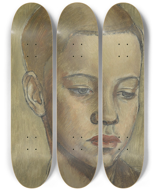 Triptych art skateboard deck of Bernard Meninsky Head Of A Boy by Bernard Meninsky (1891-1950)