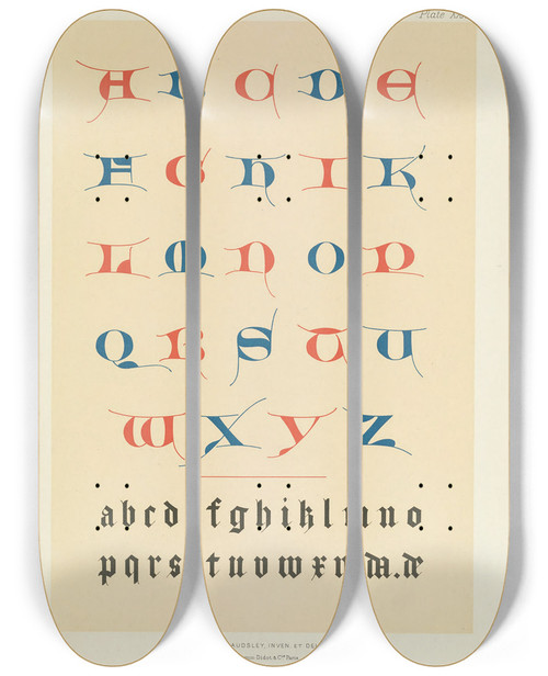 Triptych art skateboard deck of George Ashdown Audsley Polychromatic Decoration As Applied To Buildings In The Medival Styles Pl32 by George Ashdown Audsley (1838-1925)
