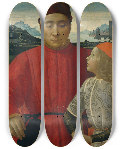 Triptych art skateboard deck of Davide Ghirlandaio Francesco Sassetti 14211490 And His Son Teodoro by Davide Ghirlandaio (1452-1525)