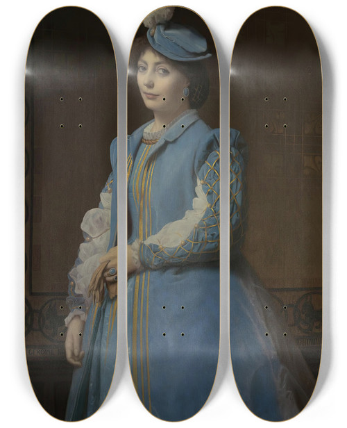 Triptych art skateboard deck of Charles Franois Jalabert Portrait Of A Lady In Blue by Charles Francois Jalabert (1819-1901)