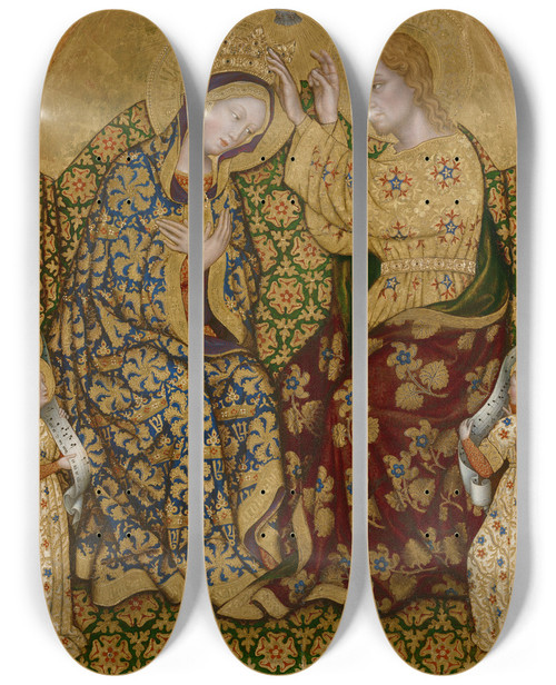 Triptych art skateboard deck of Gentile Da Fabriano Coronation Of The Virgin by Gentile da Fabriano (1370-1427)