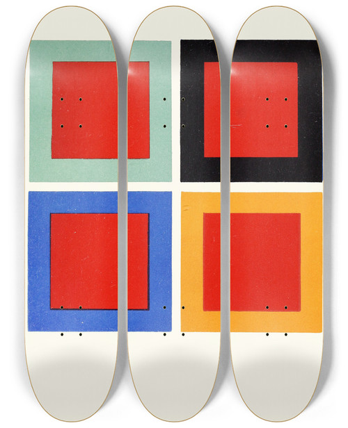 Triptych art skateboard deck of James Ward Modification Of Tone And Hue Of A Colour When Placed On Or Near Different Colours by James Ward (1851-1924)
