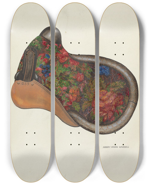 Triptych art skateboard deck of Harry Mann Waddell Side Saddle California Syle_2 by Harry Mann Waddell (1876-1956)