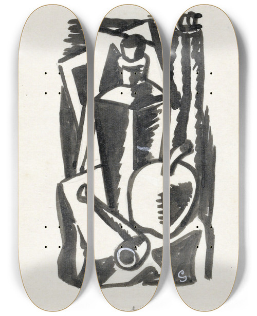 Triptych art skateboard deck of Leo Gestel Stilleven Met Appel Pijp En Fles by Leo Gestel (1881-1941)
