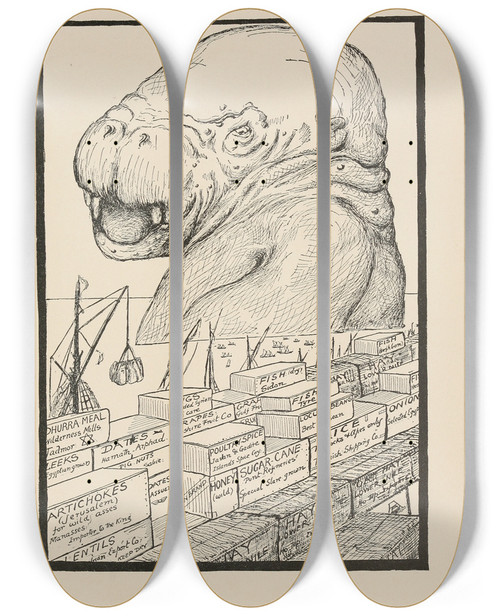 Triptych art skateboard deck of Rudyard Kipling The Animal The Came Out Of The Sea by Rudyard Kipling (1865-1936)
