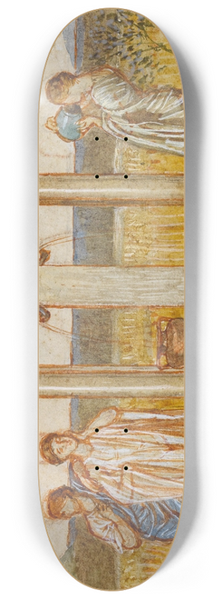 Albert Joseph Moore - Study for Pastoral scene of shepherds and maidens at a well c.1886 8.25 inch art skate deck