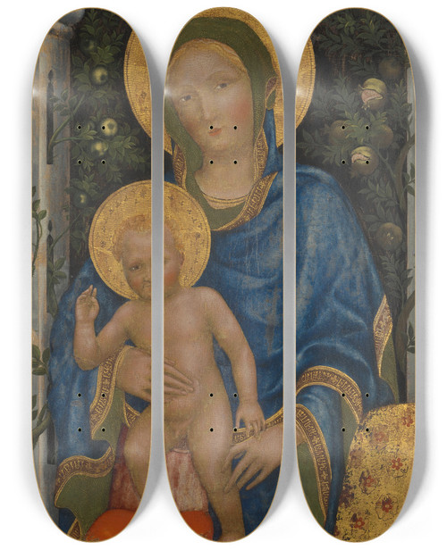 Triptych art skateboard deck of Gentile Da Fabriano Virgin Andchild by Gentile da Fabriano (1370-1427)
