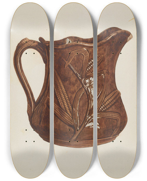Triptych art skateboard deck of Wilford H Shurtliff Pitcher by Wilford H Shurtliff