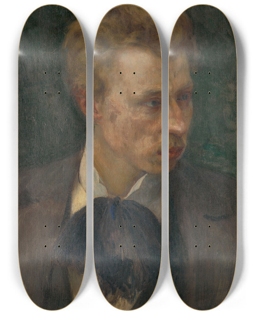 Triptych art skateboard deck of Milo Jirnek Portrait Of The Artist R Boehm by Milos Jiranek (1875-1911)