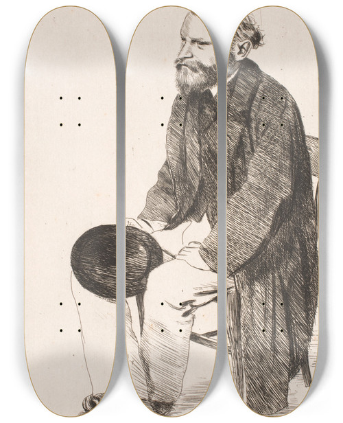 Triptych art skateboard deck of Edgar Degas Manet Seated Turned To The Left by Edgar Degas (1834-1917)