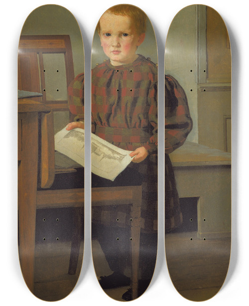 Triptych art skateboard deck of Christen Kbke The Painter Cw Eckersbergs Son Julius In His Fathers Studio by Christen Kobke (1810-1848)
