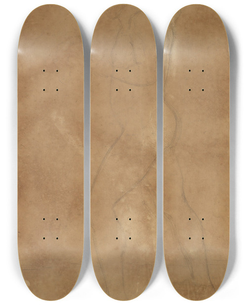 Triptych art skateboard deck of Anselm Feuerbach Male Nude Walking by Anselm Feuerbach (1829-1880)