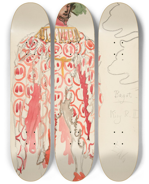 Triptych art skateboard deck of Edwin Austin Abbey Bagot Costume Sketch For Henry Irvings Planned Production Of King Richard Ii by Edwin Austin Abbey (1852-1911)