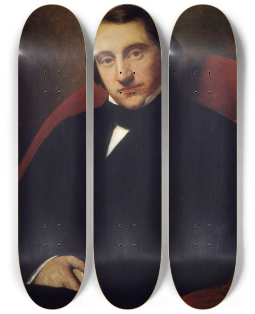 Triptych art skateboard deck of Hendrik Scheffer Portrait Dernest Renan by Hendrik Scheffer (1798-1862)