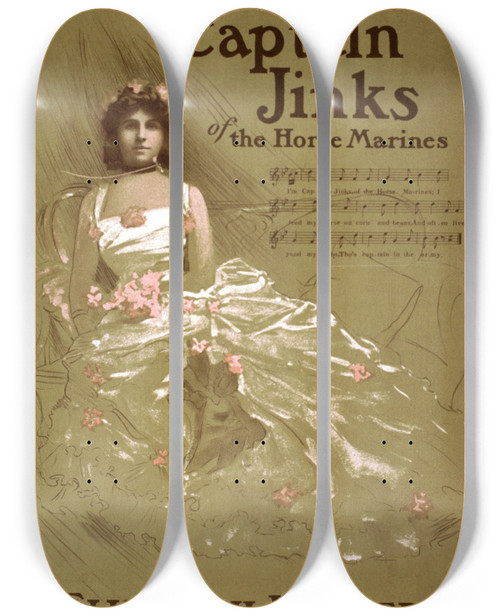 Triptych art skateboard deck of Strobridge Co Lith Captain Jinks Of The Horse Marines by Strobridge Co Lith (1847)