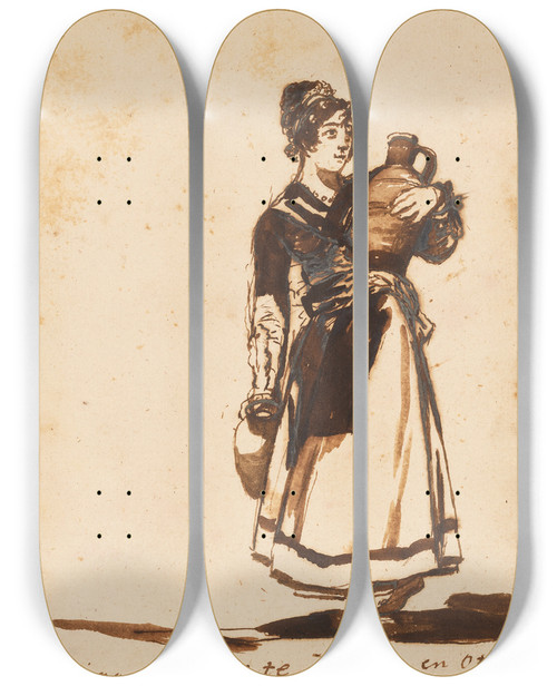 Triptych art skateboard deck of Francisco De Goya Its A Pity You Dont Have Something Else To Do by Francisco de Goya (1746-1828)