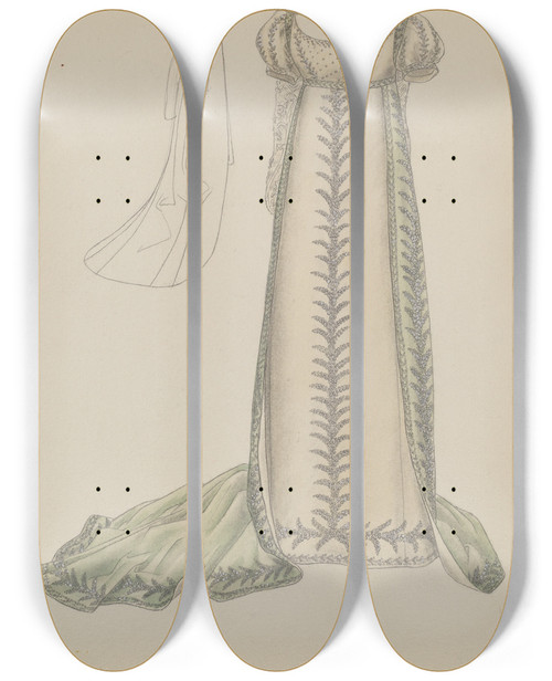 Triptych art skateboard deck of Melita Hofmann Court Dress by Melita Hofmann (1907-1976)