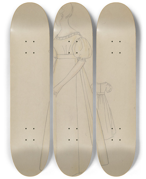 Triptych art skateboard deck of Melita Hofmann Dress_1 by Melita Hofmann (1907-1976)