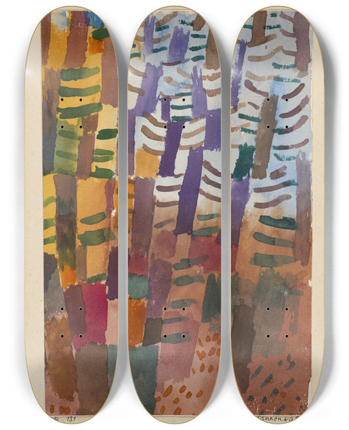 Triptych art skateboard deck of Paul Klee Tannenwald by Paul Klee (1879-1940)